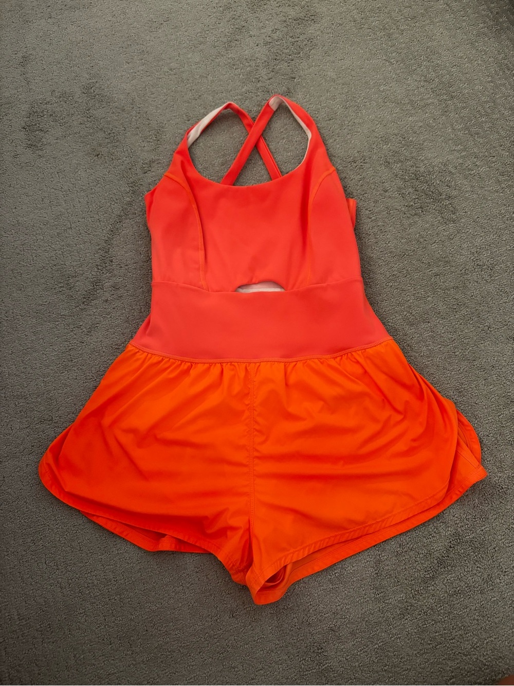 Free People Bright Orange Crossback Bodysuit with Skirted Shorts